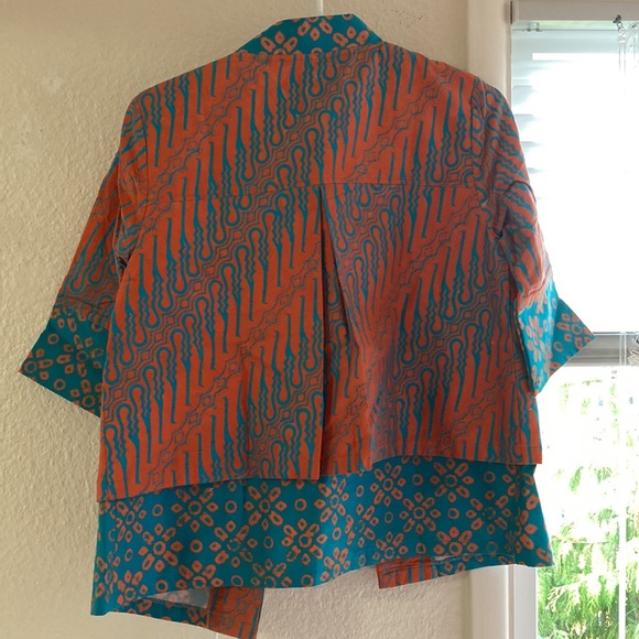 Orange blue ethnic cotton jacket - Picture 2 of 4